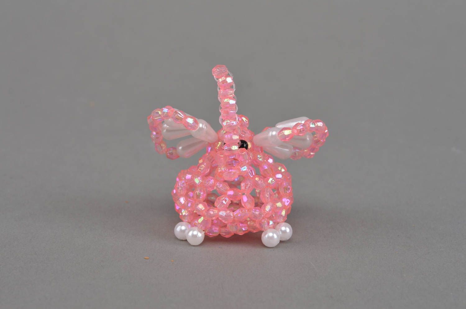 Handmade pink beaded figurine of elephant miniature collectible statuette photo 3