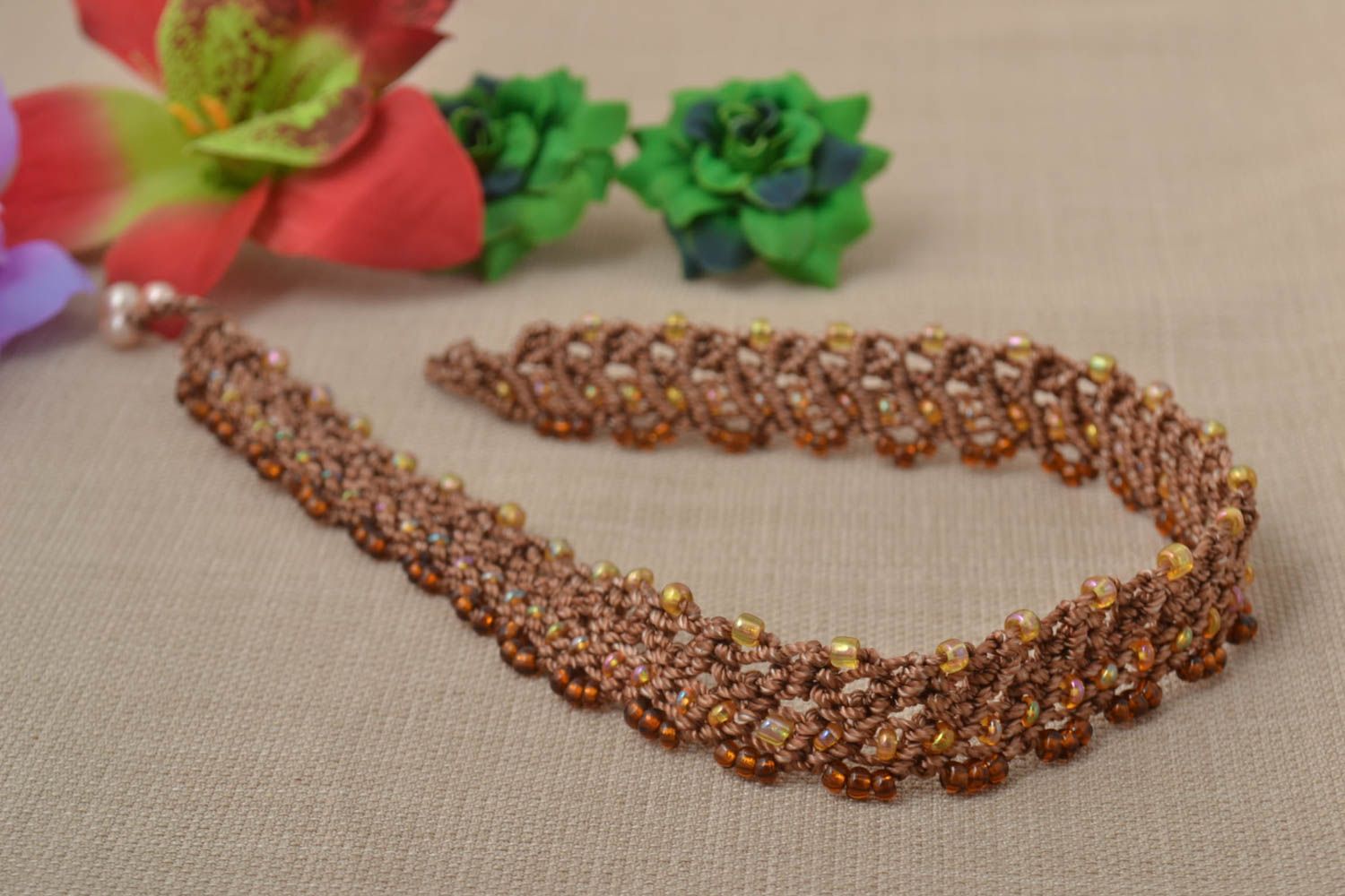 Stylish handmade woven necklace textile necklace beadwork ideas gifts for her photo 1