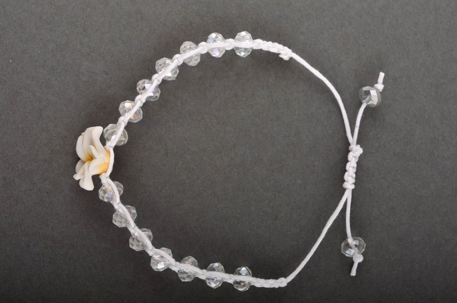 Handmade beautiful bracelet white bracelet with flower unusual light jewelry photo 2