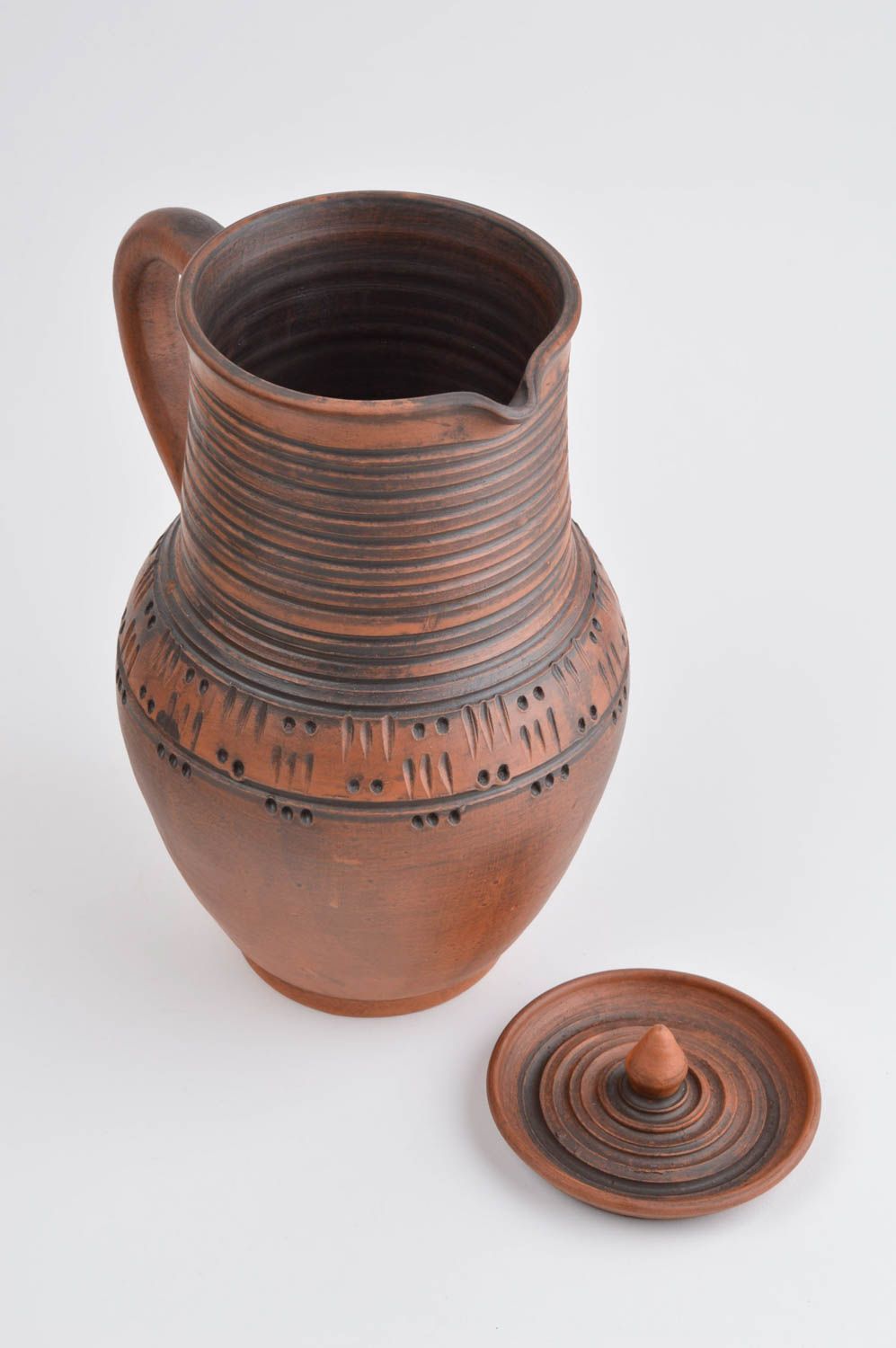 Jarro de cerámica con tapa hecho a mano vajilla de barro utensilio de cocina  foto 4