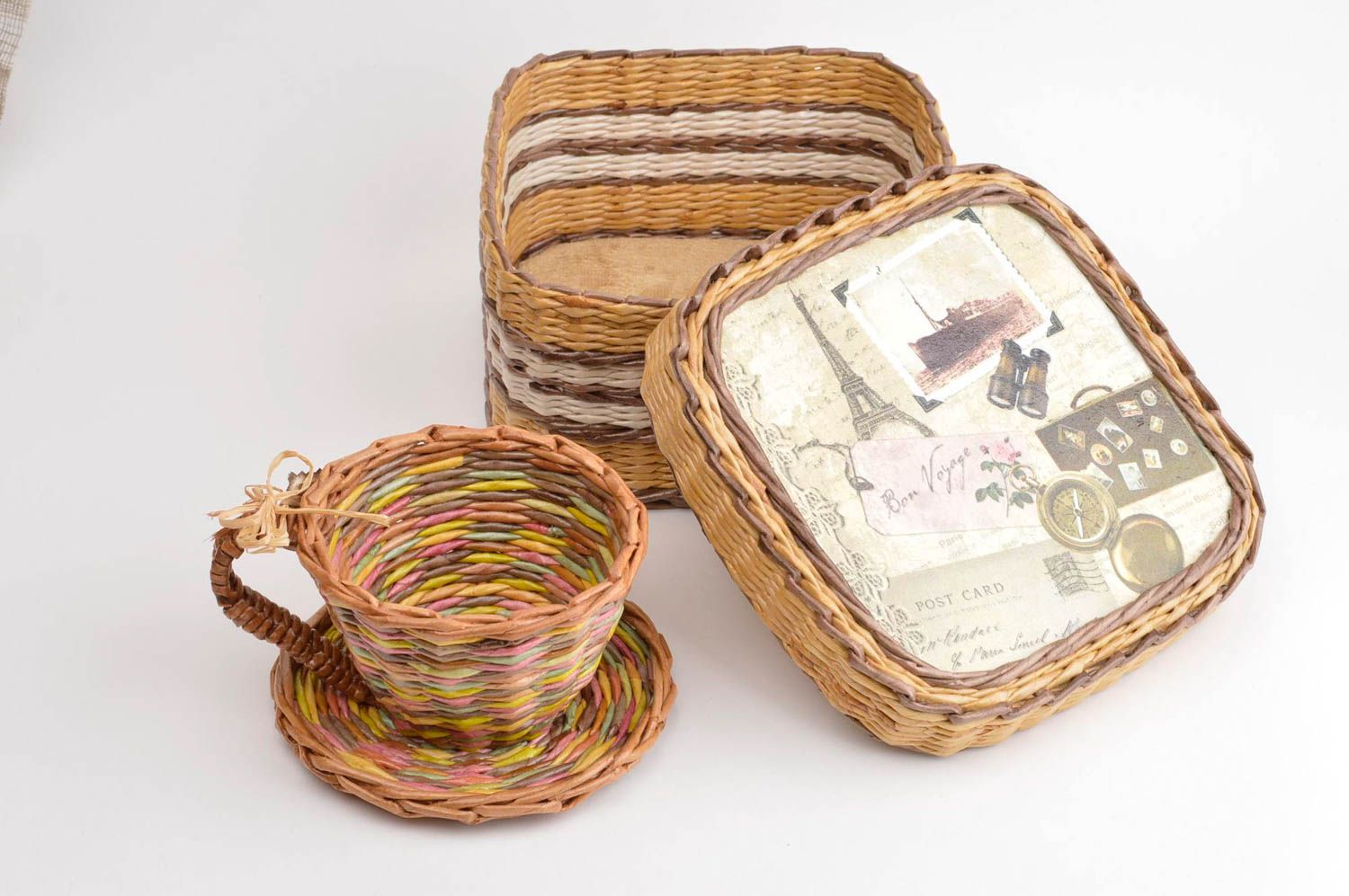 Подарочная корзина ручной работы кашпо для цветов плетеная корзина комплект фото 3