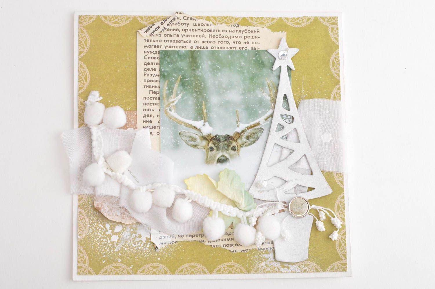Carte de voeux de Noël faite main en carton avec renne Petit cadeau de Noël photo 2