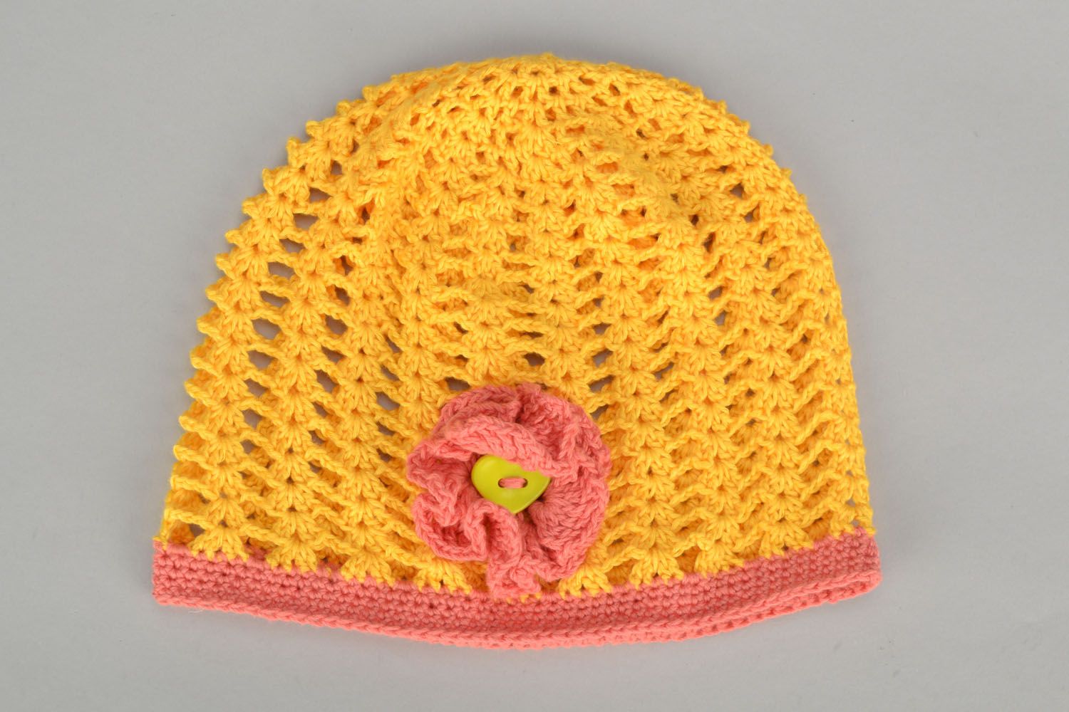 Вязаная шапка для девочки Желтая фото 3