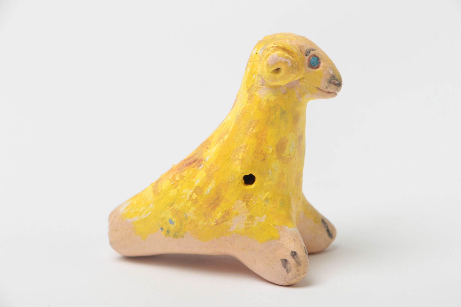 Traditional painted toy whistle in the form of lamb clay statuette for children photo 2
