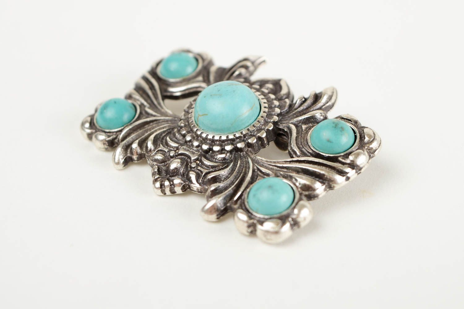 Beautiful handmade metal brooch pin gemstone brooch jewelry costume jewelry photo 4