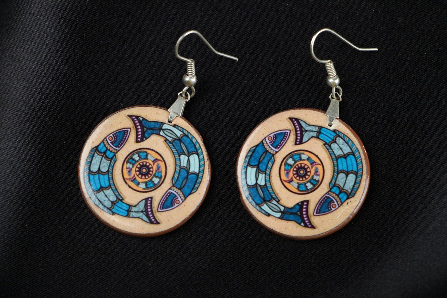 Earrings made of polymer clay Pisces photo 1