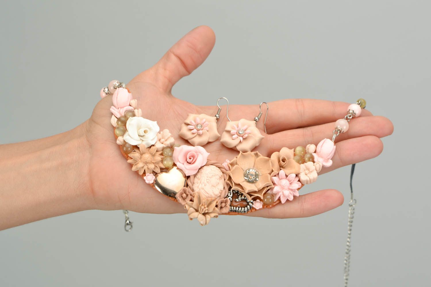 Conjunto de jóias de cerâmica plástica Colar e brincos decorados com miçangas Milady foto 2