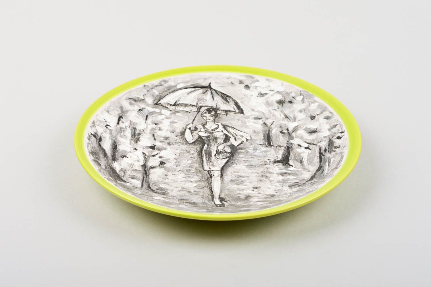 Расписная тарелка ручной работы глиняная посуда керамическая тарелка Девушка фото 3