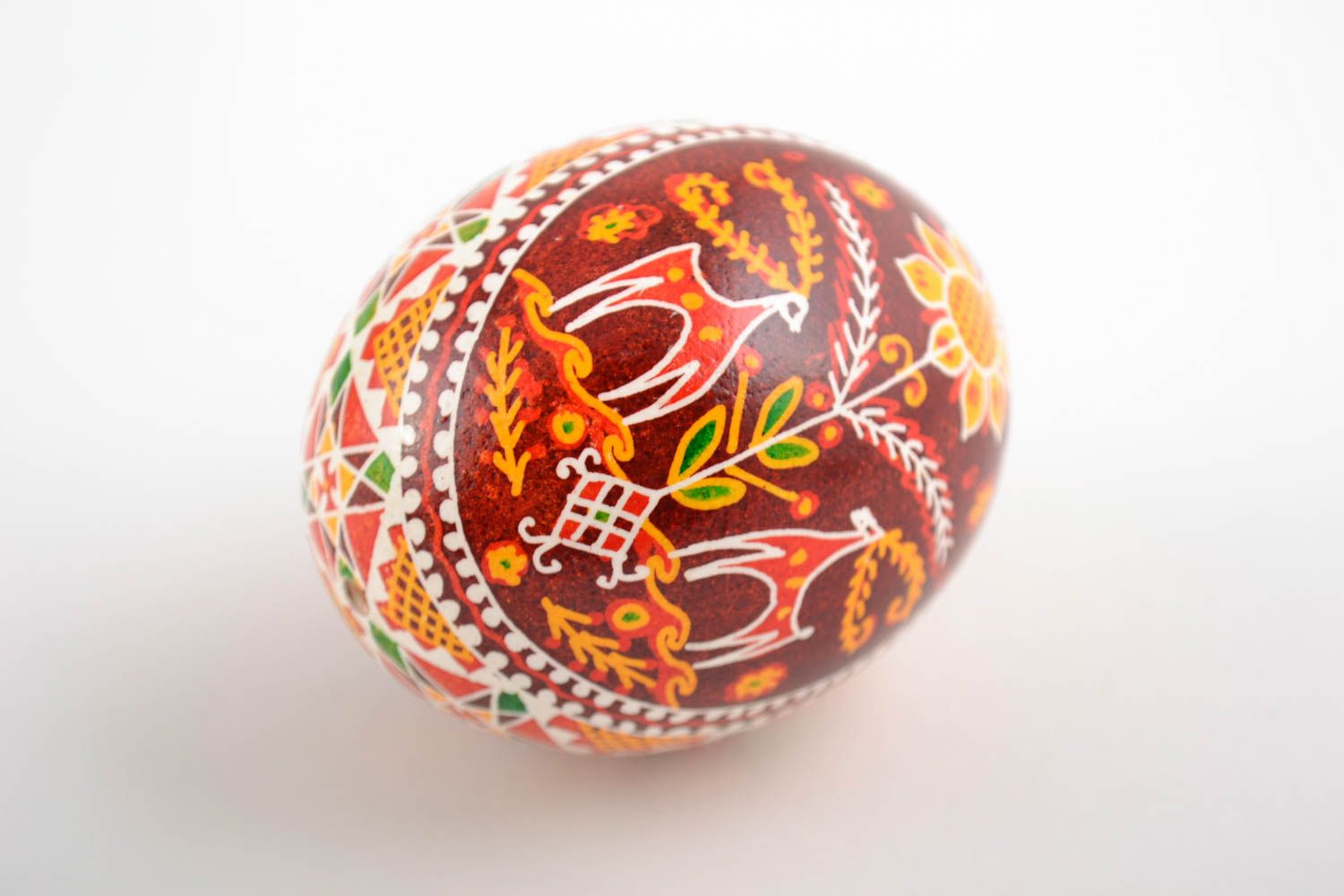 Handmade bright painted Easter egg with birds pattern home decor photo 3