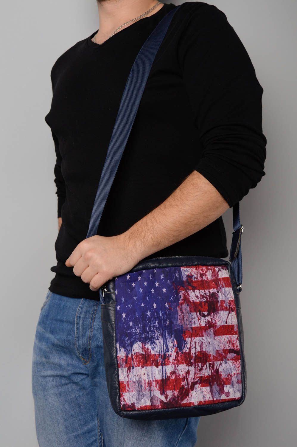 Leather bag with print USA photo 3