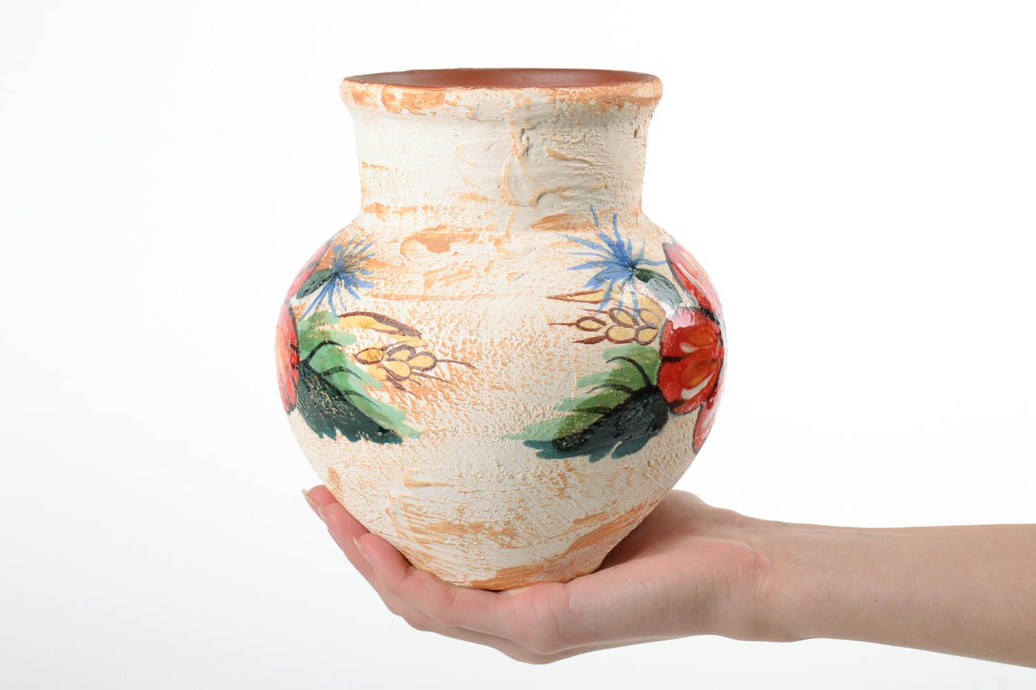 30 oz ceramic handmade village-style milk jug with floral décor 2 lb photo 2