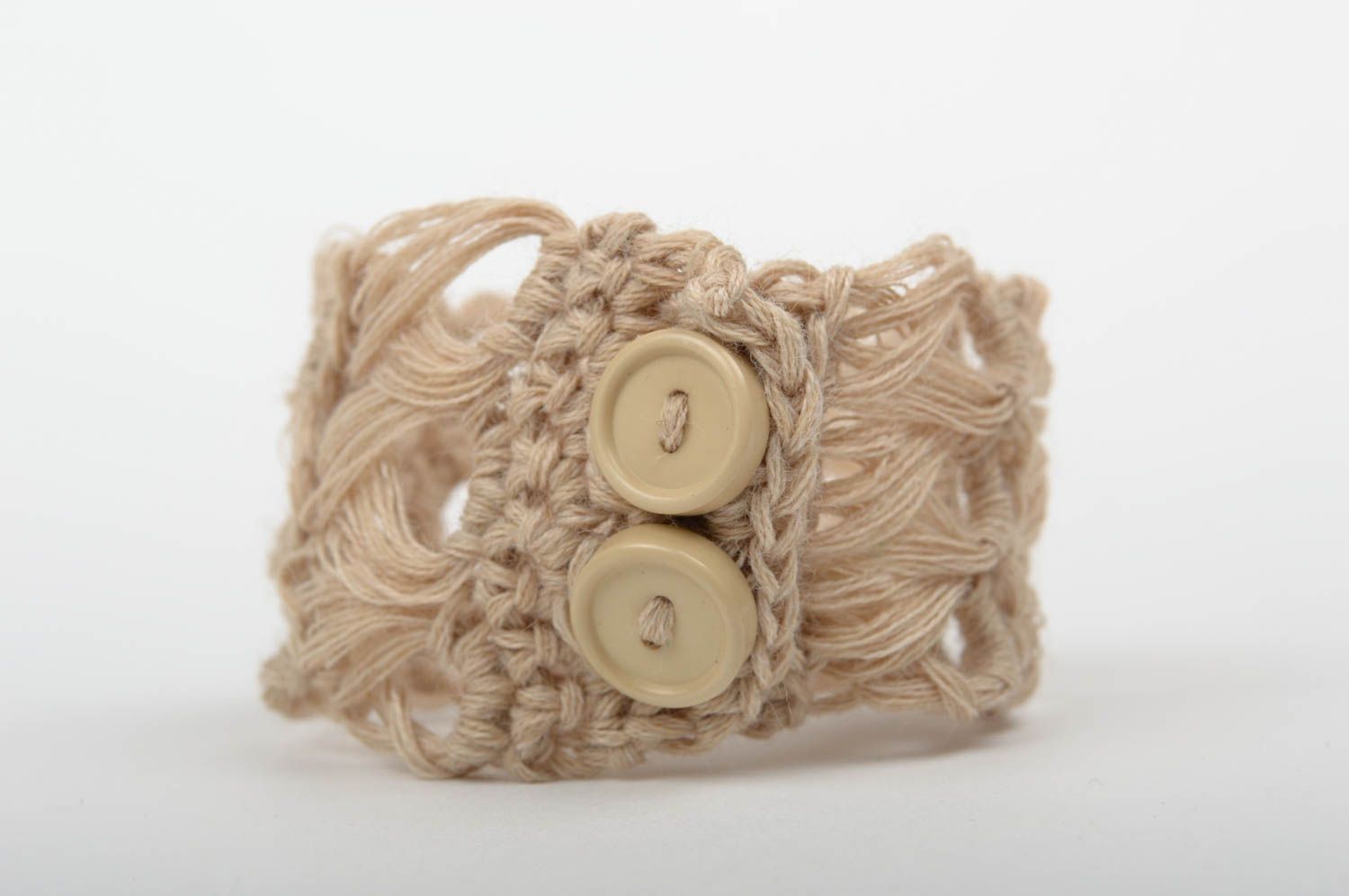 Bracelet textile beige Bijou fait main tressé en fils Accessoire femme design photo 3