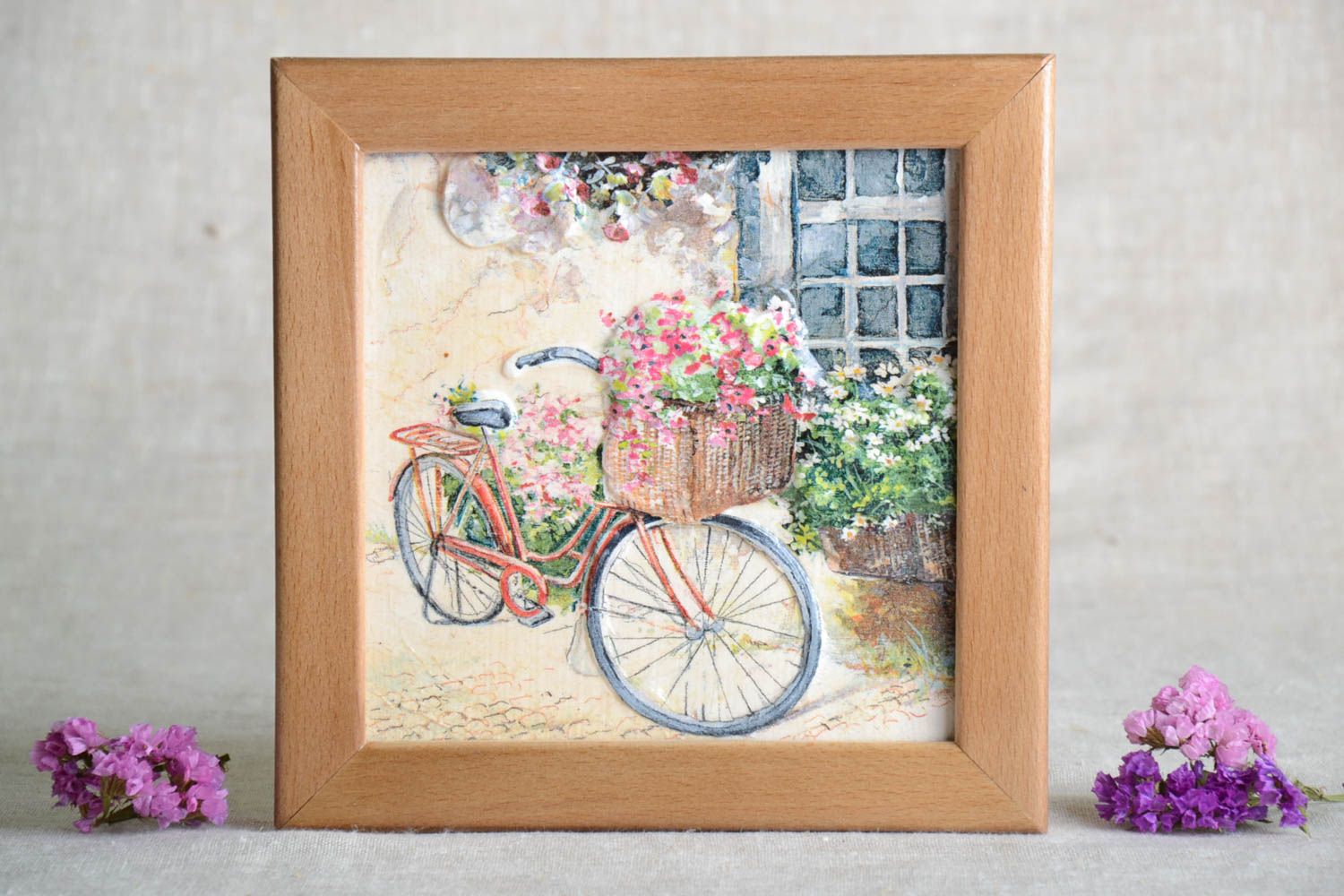 Panel decorativo adorno artesanal decoración de interior decoupage Bicicleta  foto 1