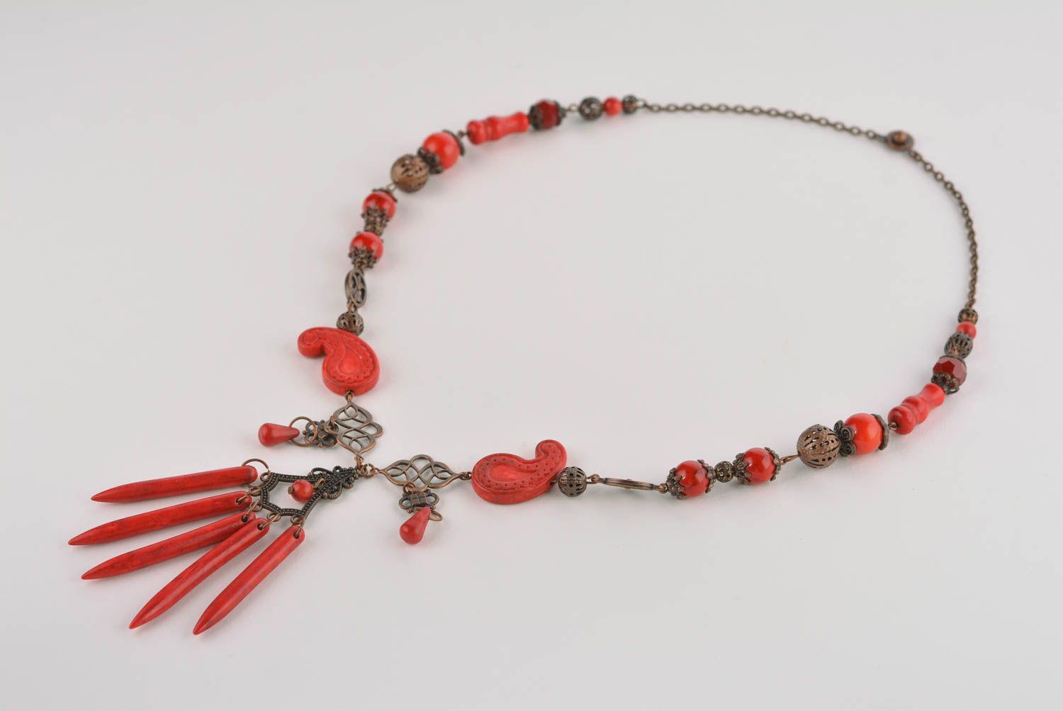 Unusual handmade metal necklace coral bead necklace beautiful jewellery photo 1