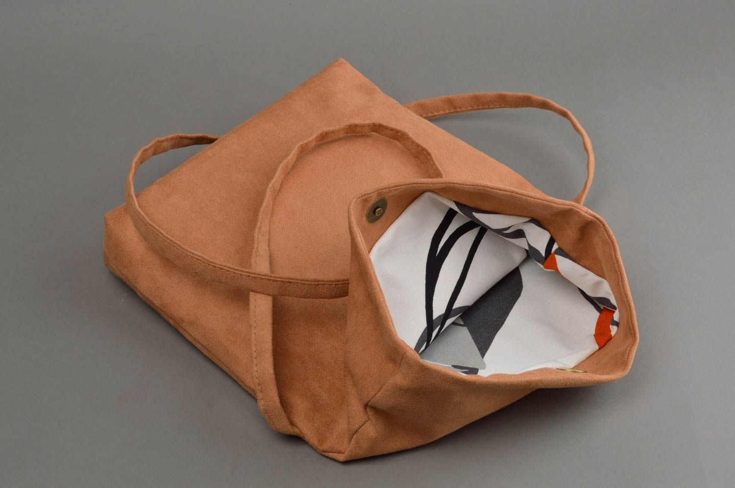 Suede bag handmade cloth purse light brown shoulder bag women accessories photo 3