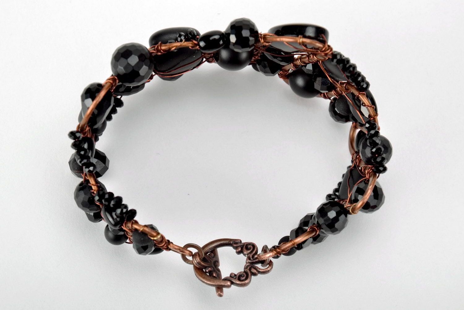 Copper bracelet with onyx, agate and crystal photo 3
