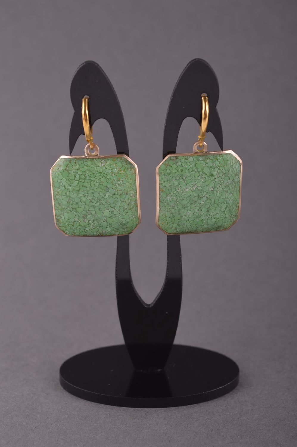 Украшение из латуни handmade серьги из натуральных камней модные серьги зеленые фото 1