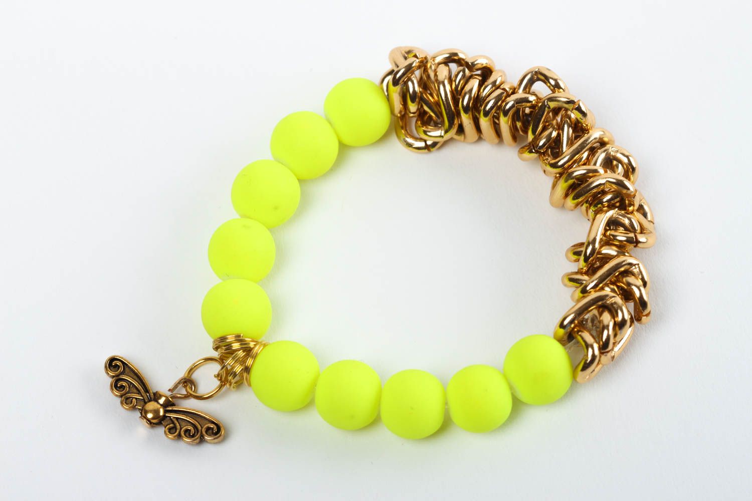 Bracelet jaune Bijou fait main perles céramiques papillon Cadeau pour femme photo 1