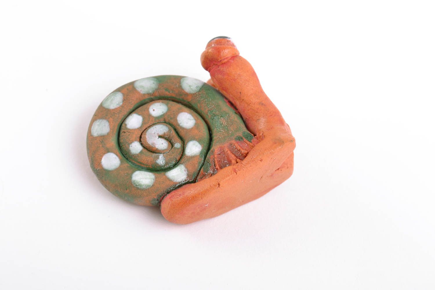 Statuina in ceramica fatta a mano figurina lumaca souvenir di argilla rossa foto 4