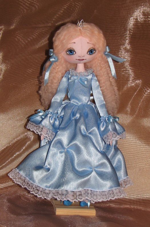 Handmade designer fabric soft doll in blue dress with long hair Princess photo 2