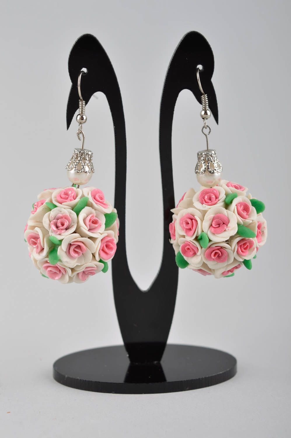 Unusual handmade dangle earrings flower earrings cold porcelain ideas gift ideas photo 2