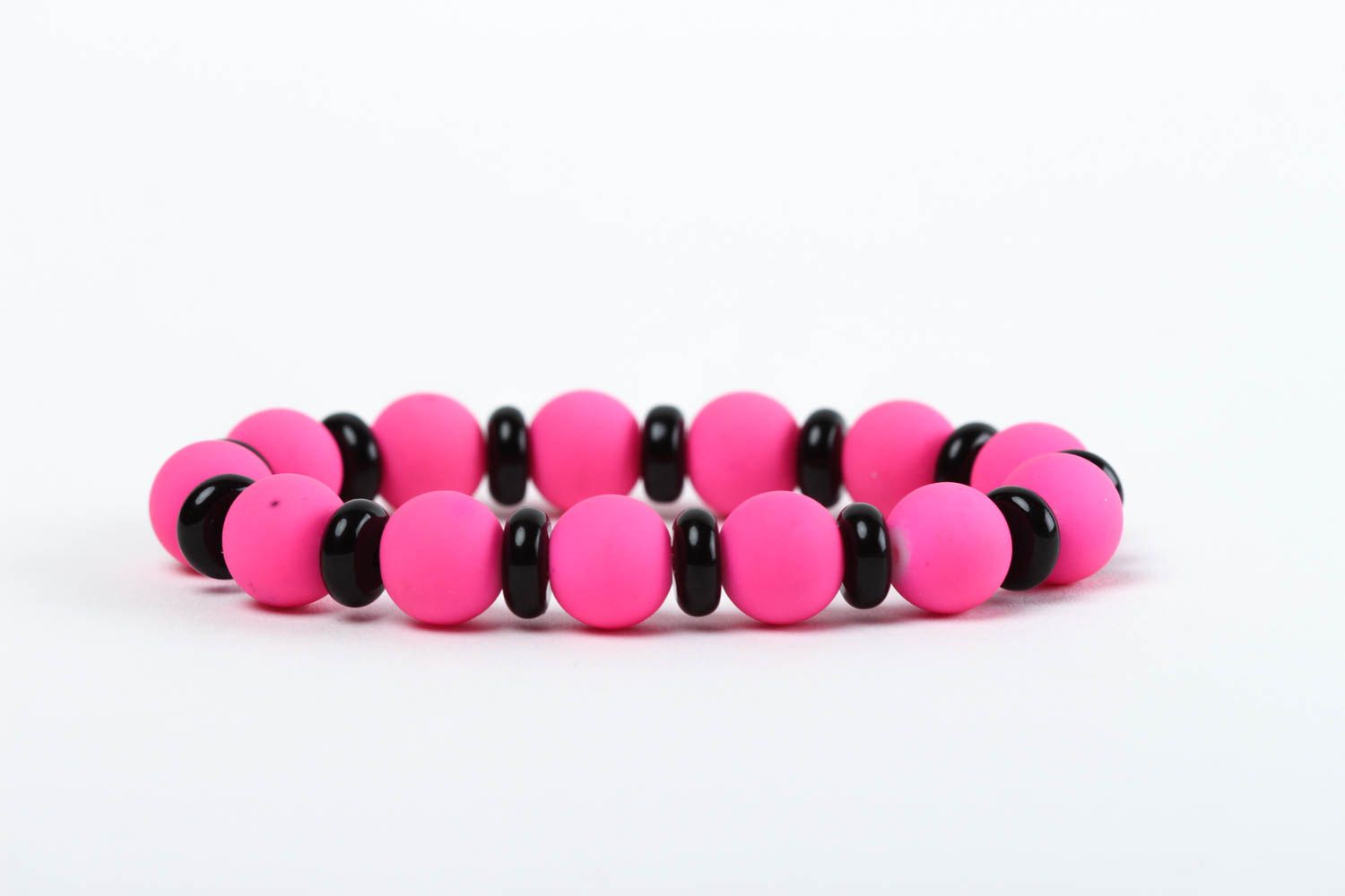 Bracelet perles fantaisie Bijou fait main rose-noir original Cadeau pour ado photo 5
