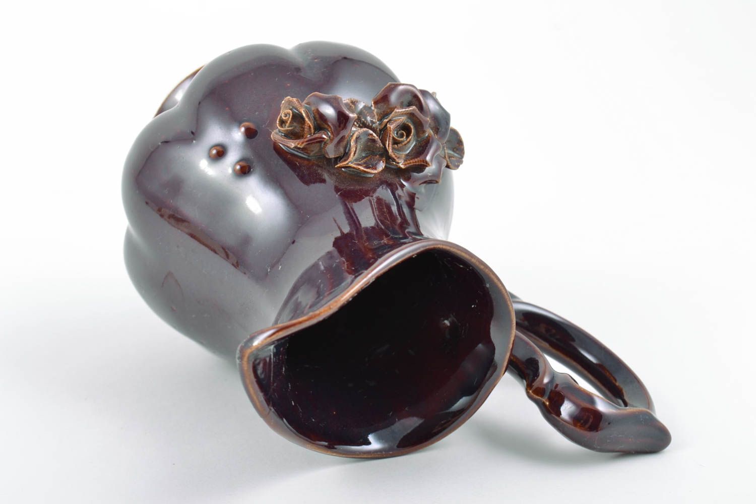 12 oz ceramic porcelain coffee jug with handle  in dark brown color 0,5 lb photo 4