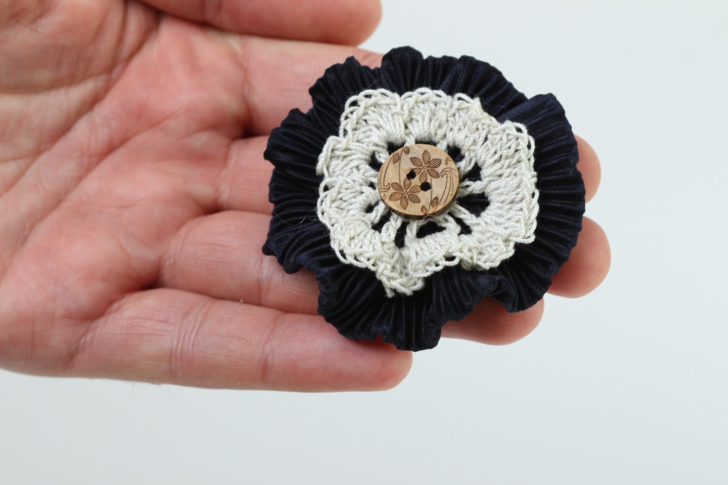 Fleur tricot faite main Fourniture bijoux noir et blanc Loisirs créatifs photo 5