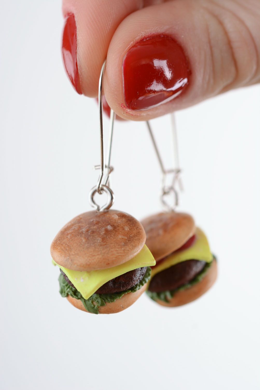 Earrings made of polymer clay Cheeseburgers photo 5