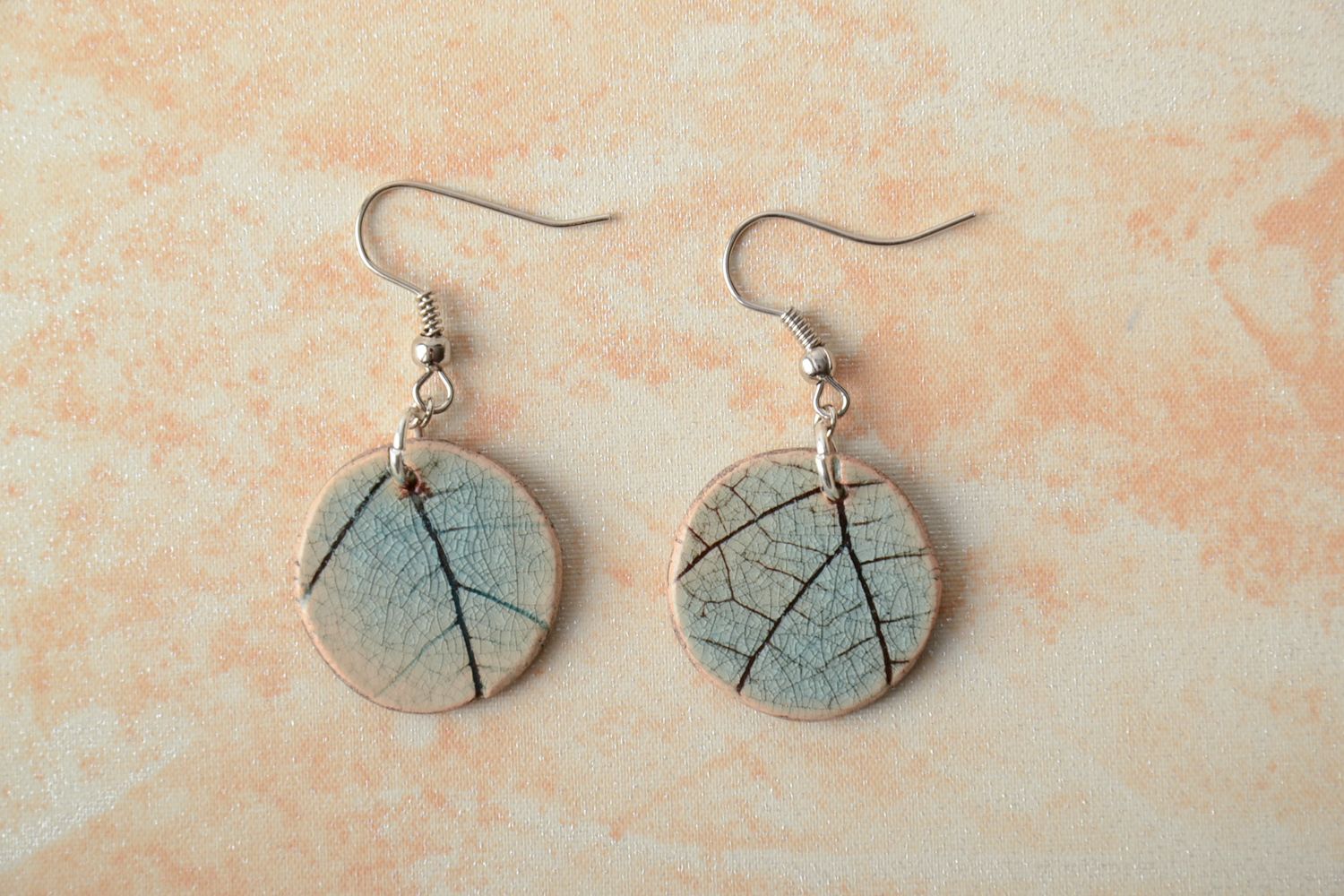 Ceramic earrings with floral stamp photo 1