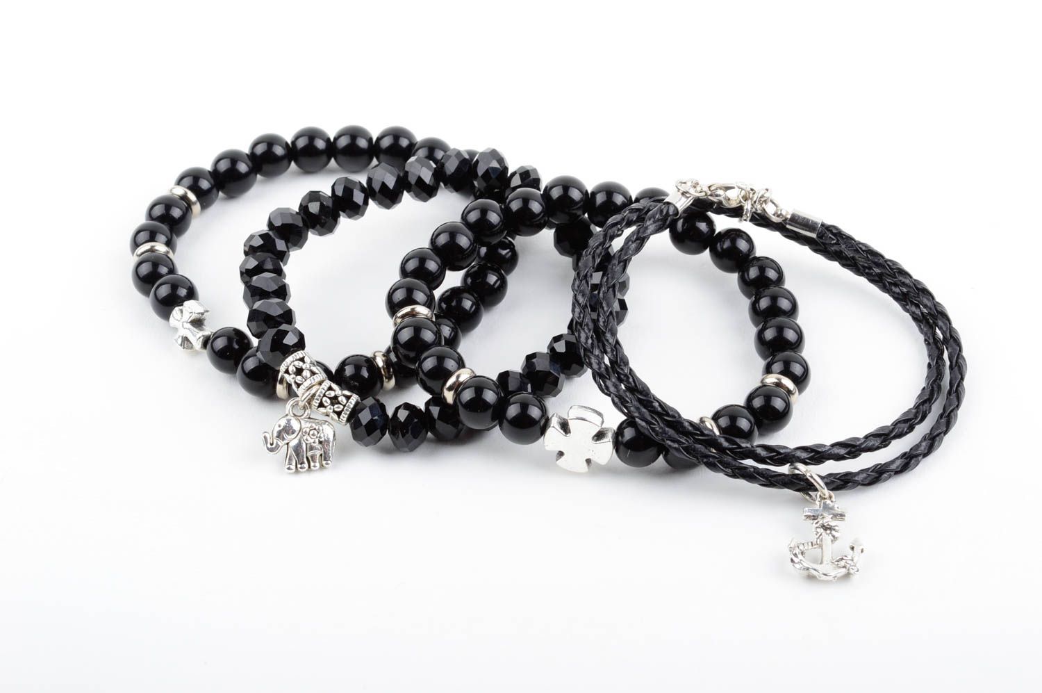 Set of handmade bracelets black female accessories wrist jewelry 4 pieces photo 1