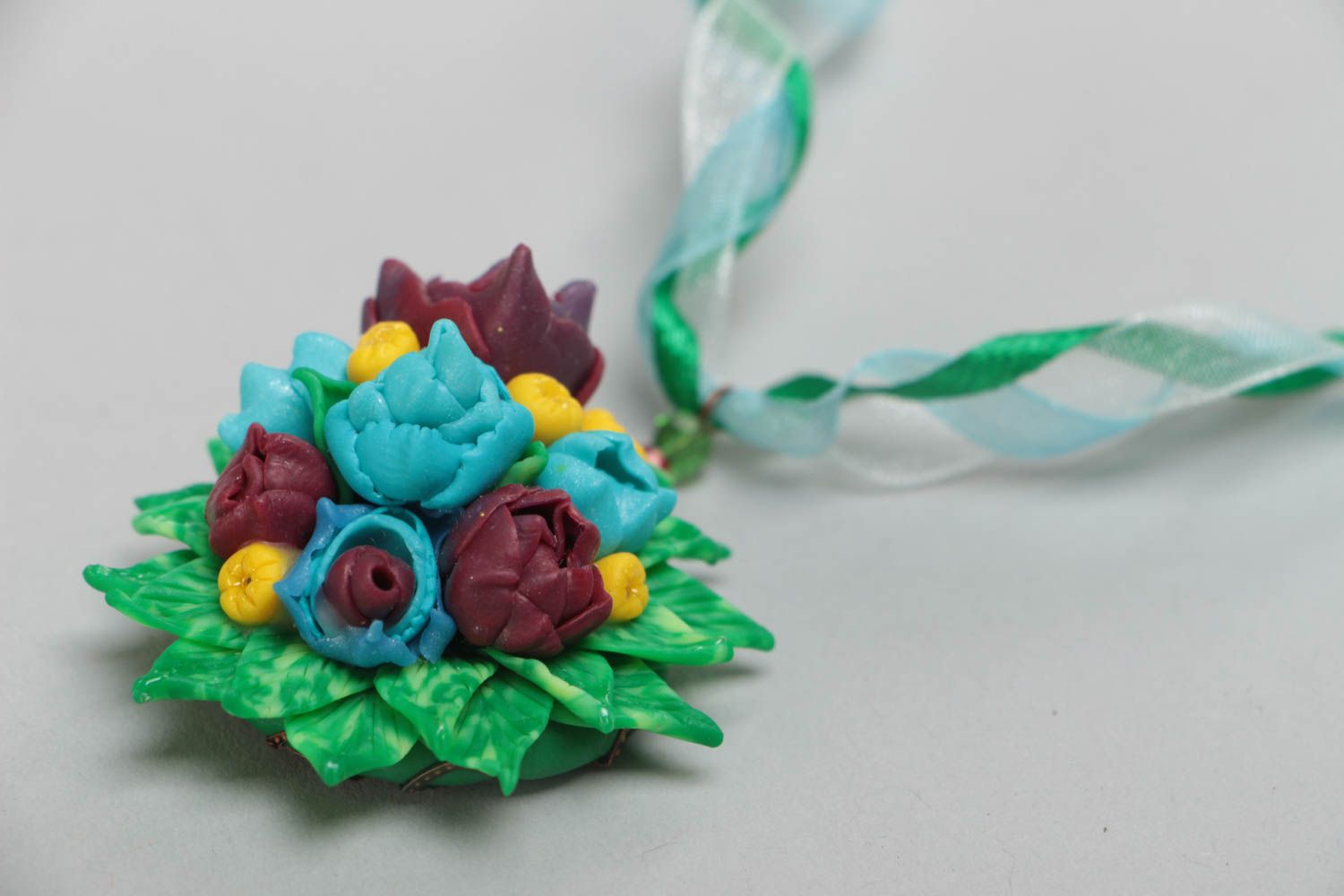 Beautiful pendant made of polymer clay in the form of bouquet handmade jewelry photo 3