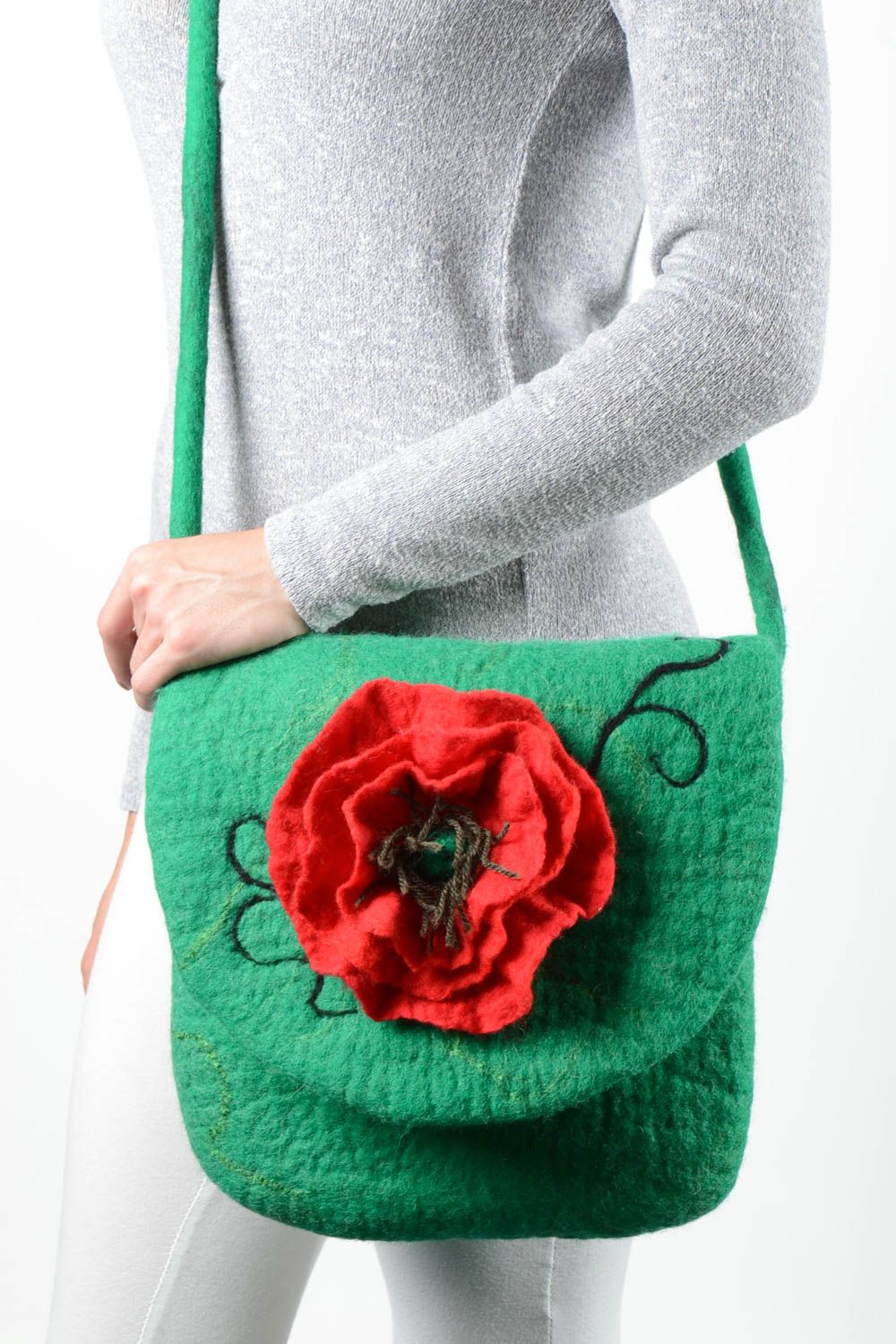 Handmade gefilzte Tasche Damen Accessoire Geschenk für Frau mit Mohnblume foto 1