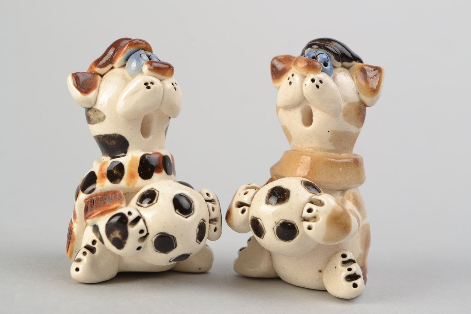 Handmade designer painted glazed clay figurines cats 2 pieces for interior decor photo 4