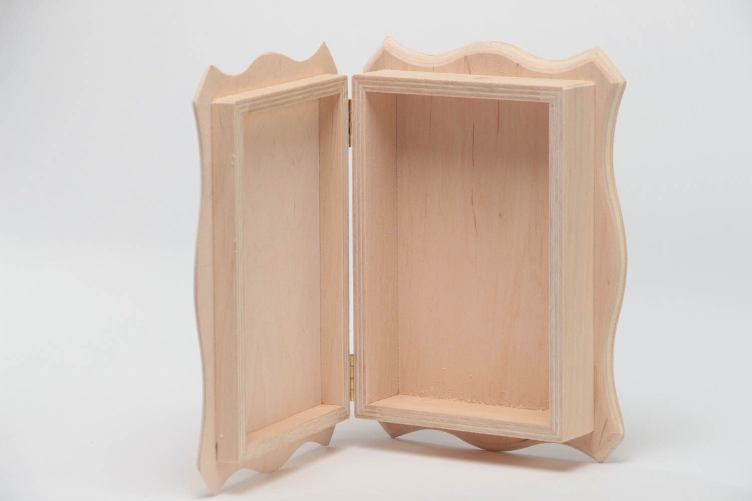 Handmade plywood craft blank rectangular jewelry box with figured edges photo 4