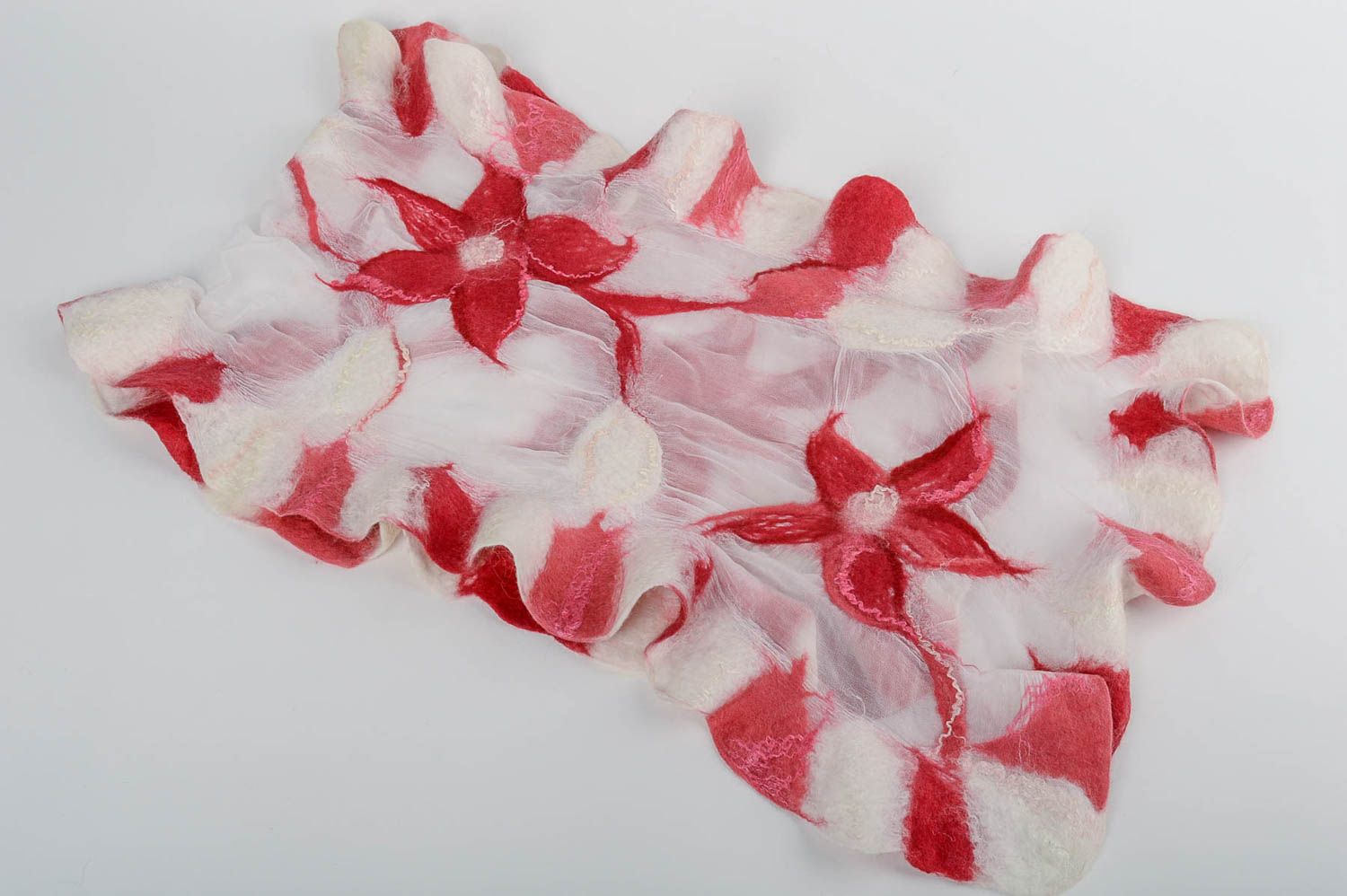 Handmade Damen Schal rosa Schal mit Chiffon Wolle Seide Accessoire für Frauen foto 2