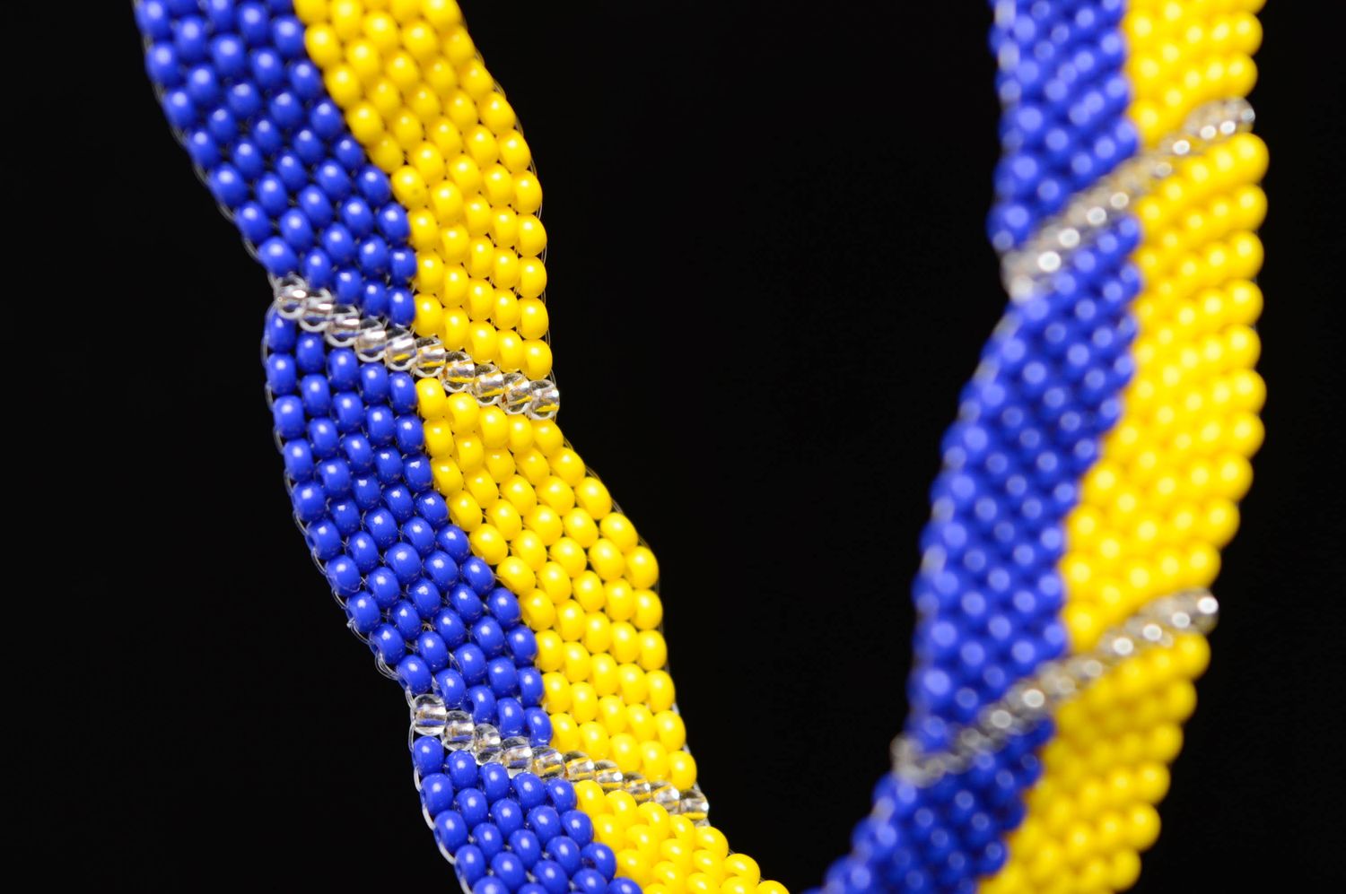 Yellow and blue handmade beaded bracelet with chains photo 5