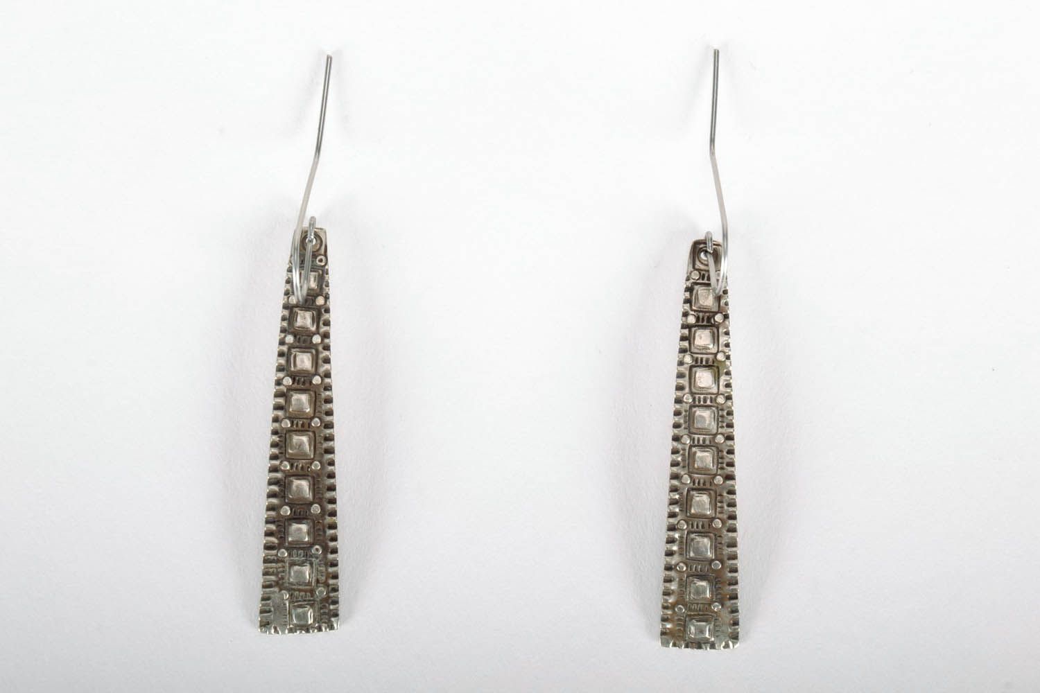German silver earrings with embossment  photo 2
