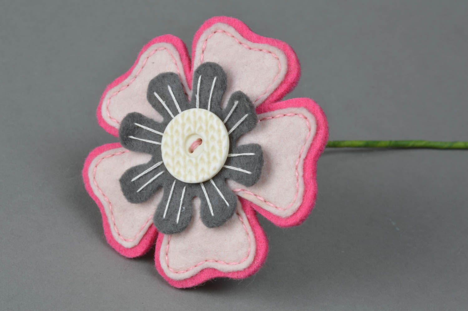 Fleur en feutre molle artificielle rose gris faite main décoration maison photo 2
