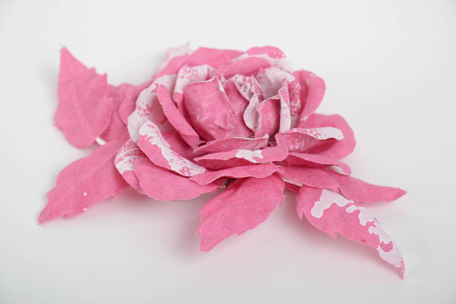 Брошь заколка из ткани розовая большая красивая крупная женская ручной работы фото 5
