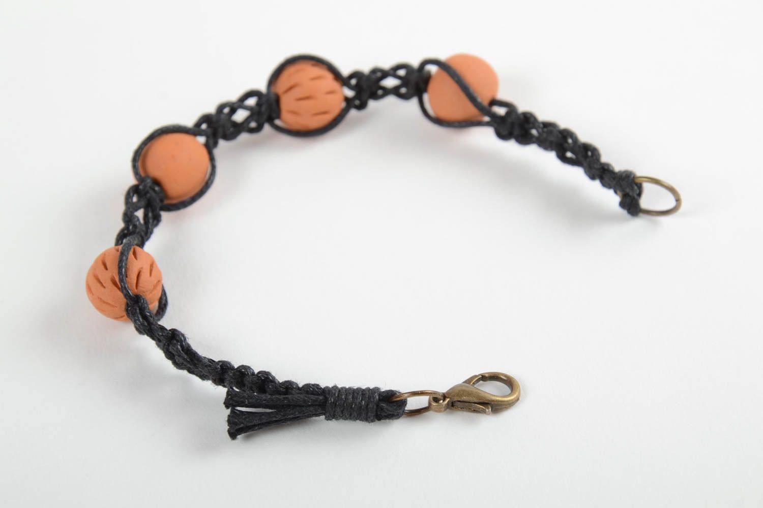 Bracelet tressé Bracelet céramique noir marron Accessoire femme style ethnique photo 4