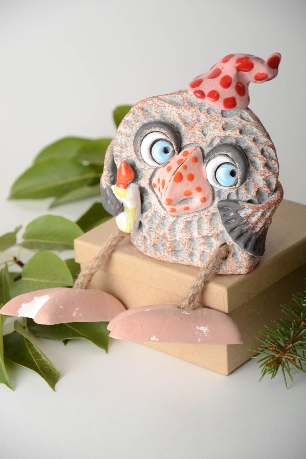Tirelire hibou Figurine animal faite main en argile décorative Cadeau original photo 1
