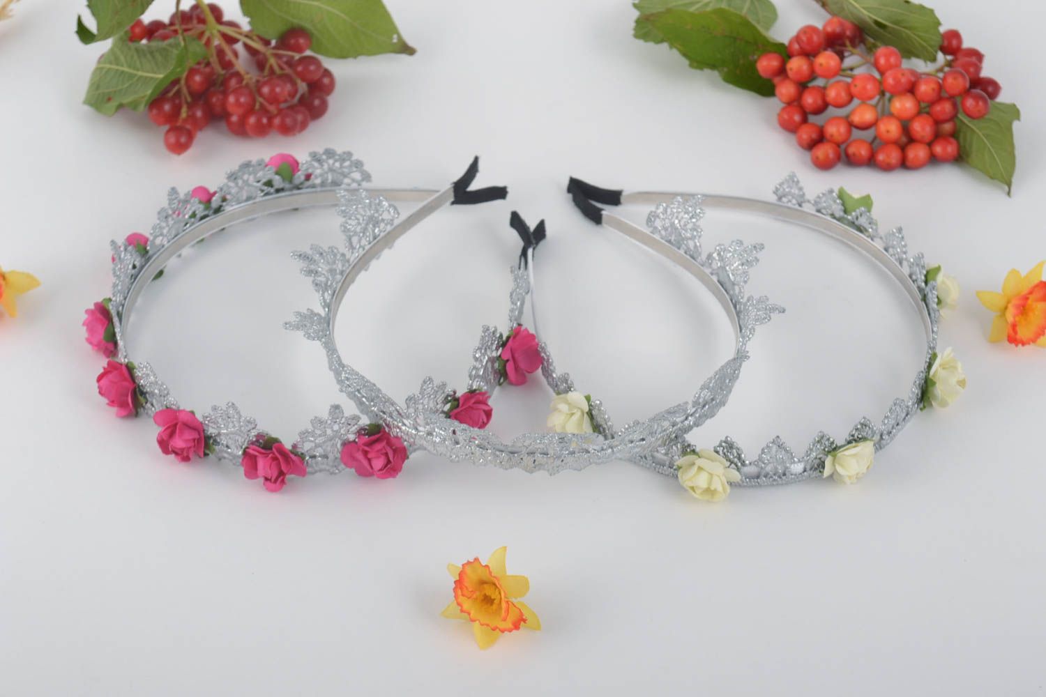 Beautiful handmade diadem flower headband hair band 3 pieces cool jewelry photo 1