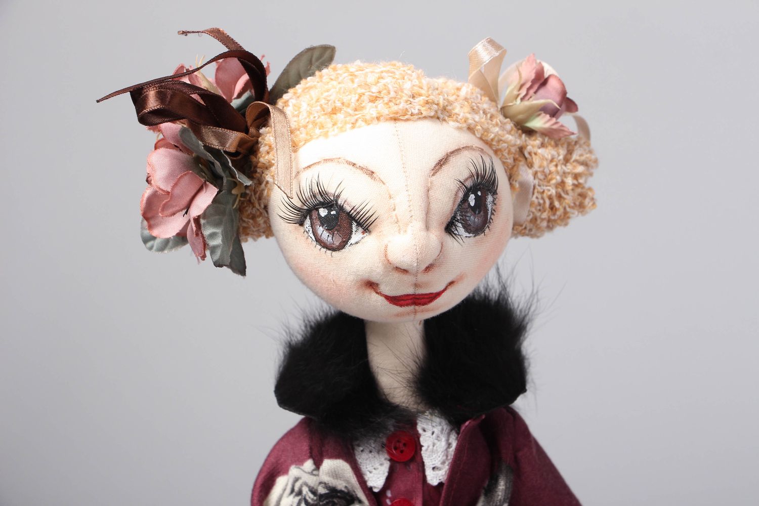 Handmade designer soft doll with stand Zoryana photo 2