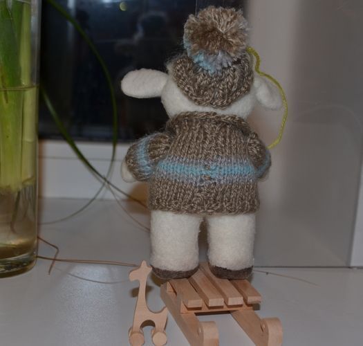 Handmade artificial fur soft toy sheep with sledge photo 1