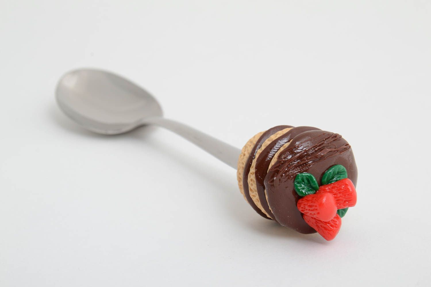 Handmade teaspoon with handle made of polymer clay unusual design cutlery photo 2