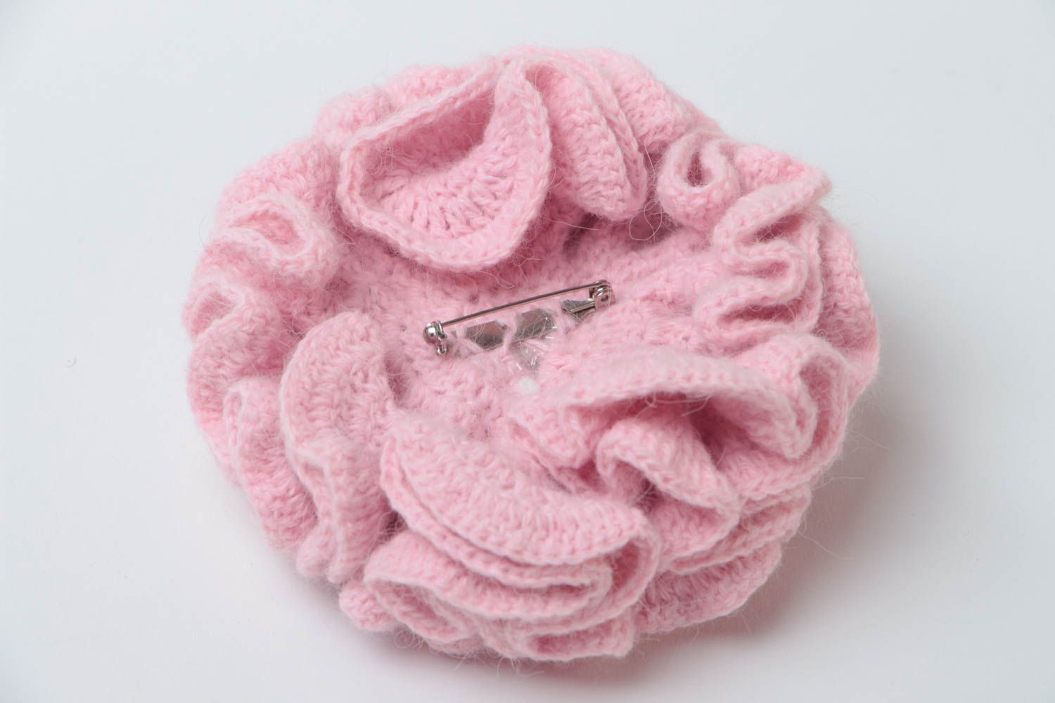 Broche hecho a mano tejido accesorio de moda regalo original Flor rosada foto 4