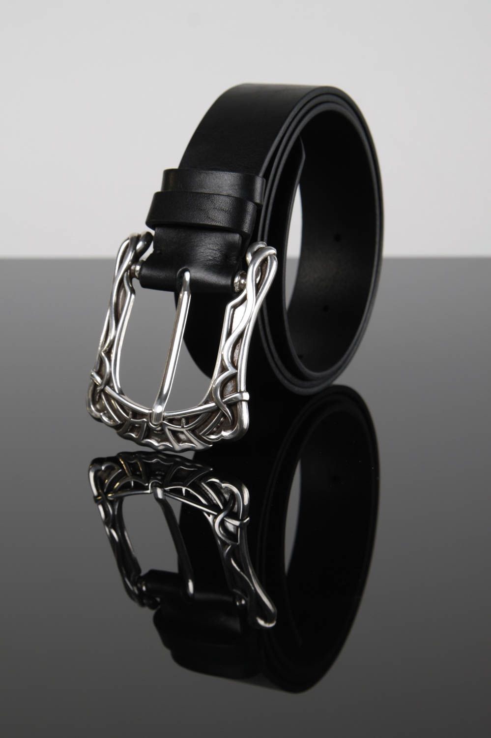 Handmade belt black leather belt gift for him designer accessory for men photo 1