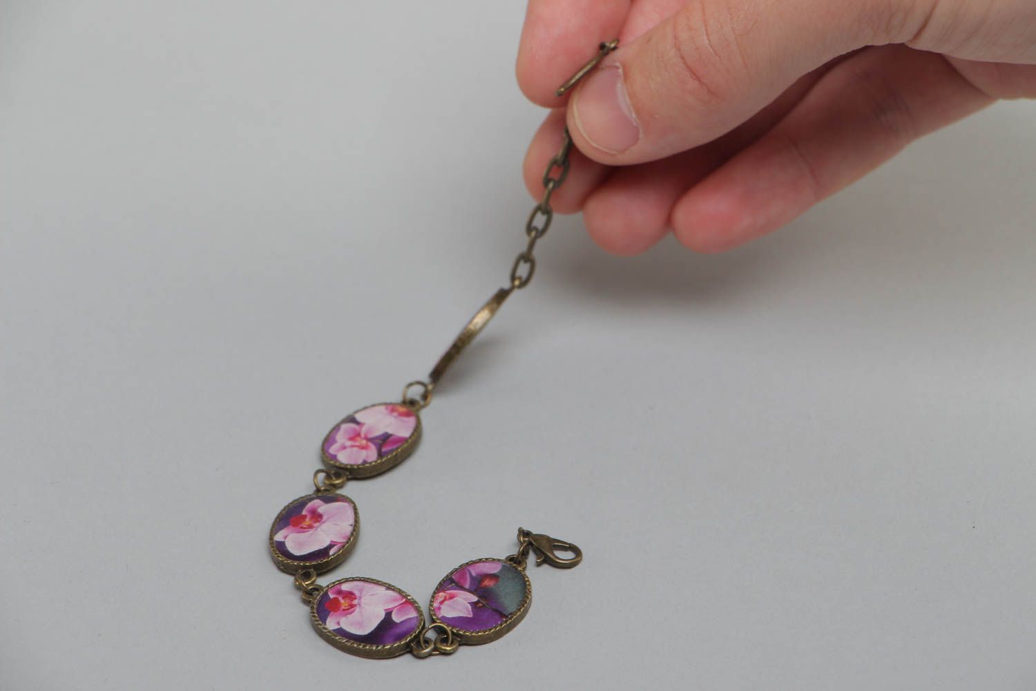 Violet handmade glass glaze bracelet with flat beads for women photo 5