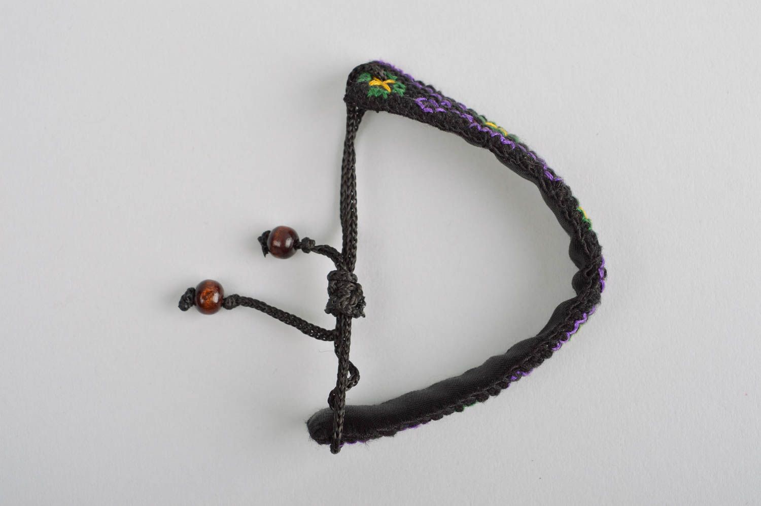 Bracelet brodé Accessoire fait main noir ethnique original Cadeau femme photo 5